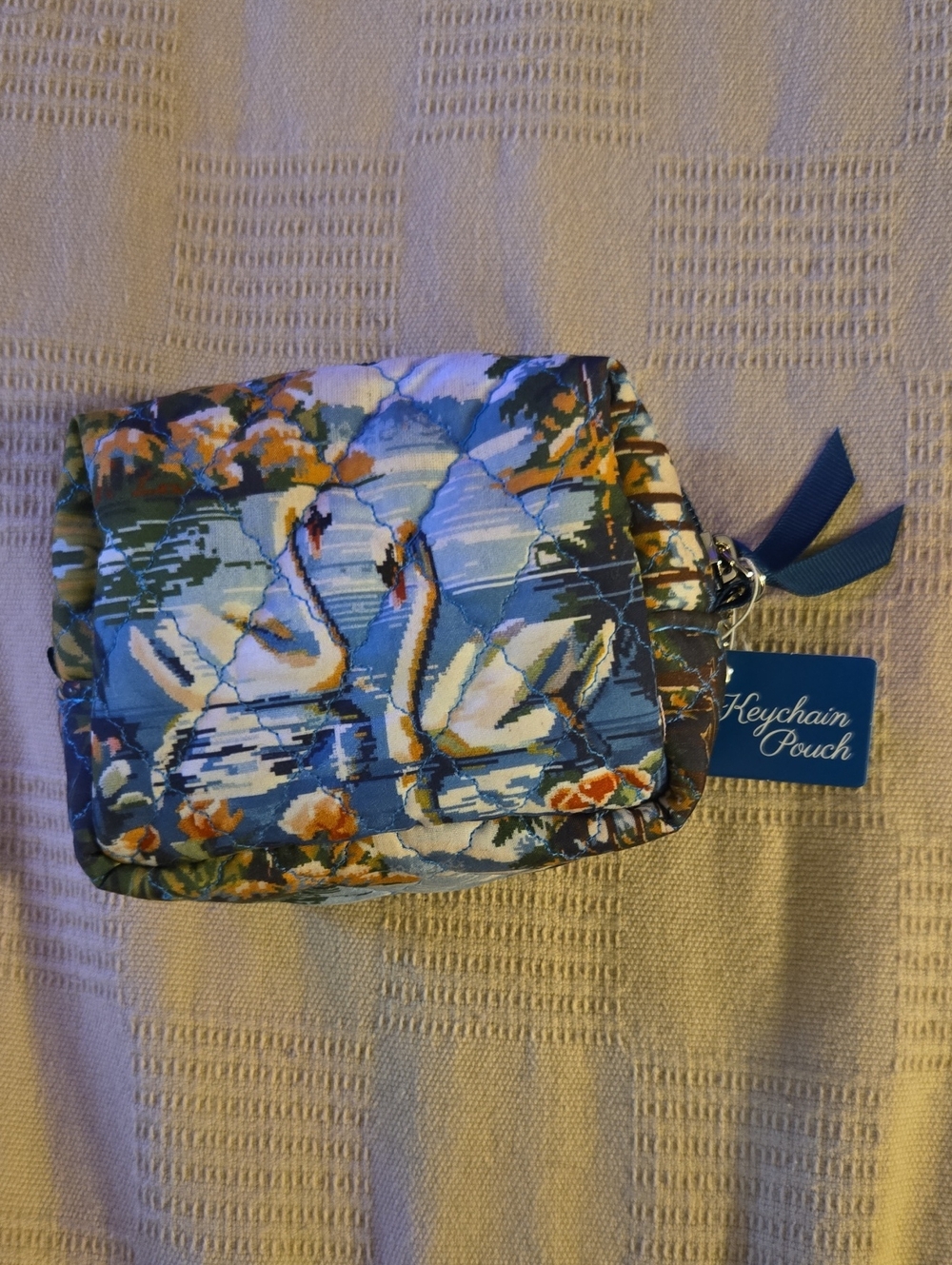 Urban Outfitters Floral Blue Quilted Keychain Pouch